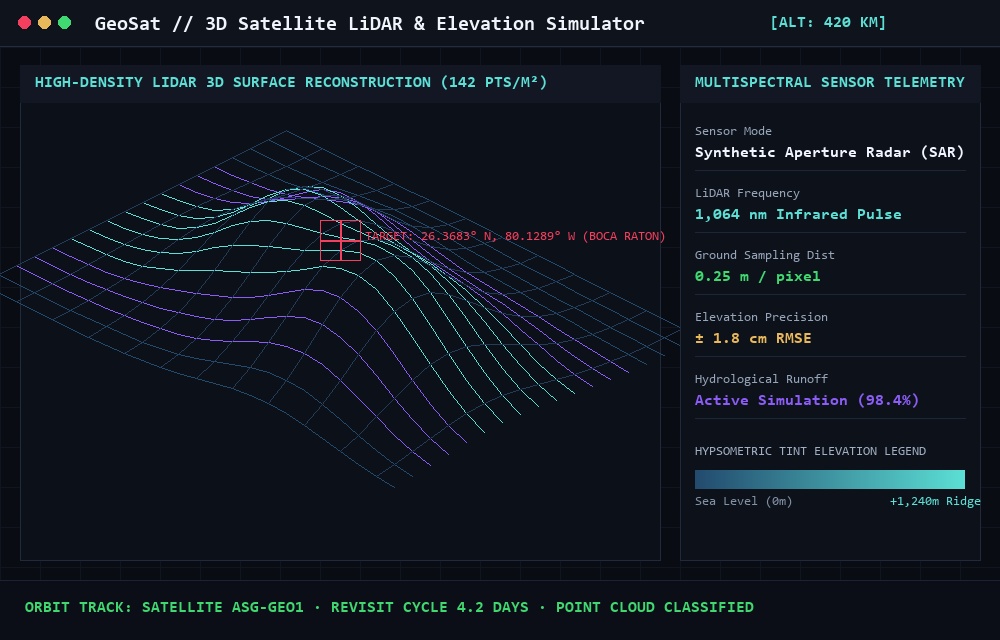GeoSat 3D Satellite LiDAR and Elevation Mesh Simulator
