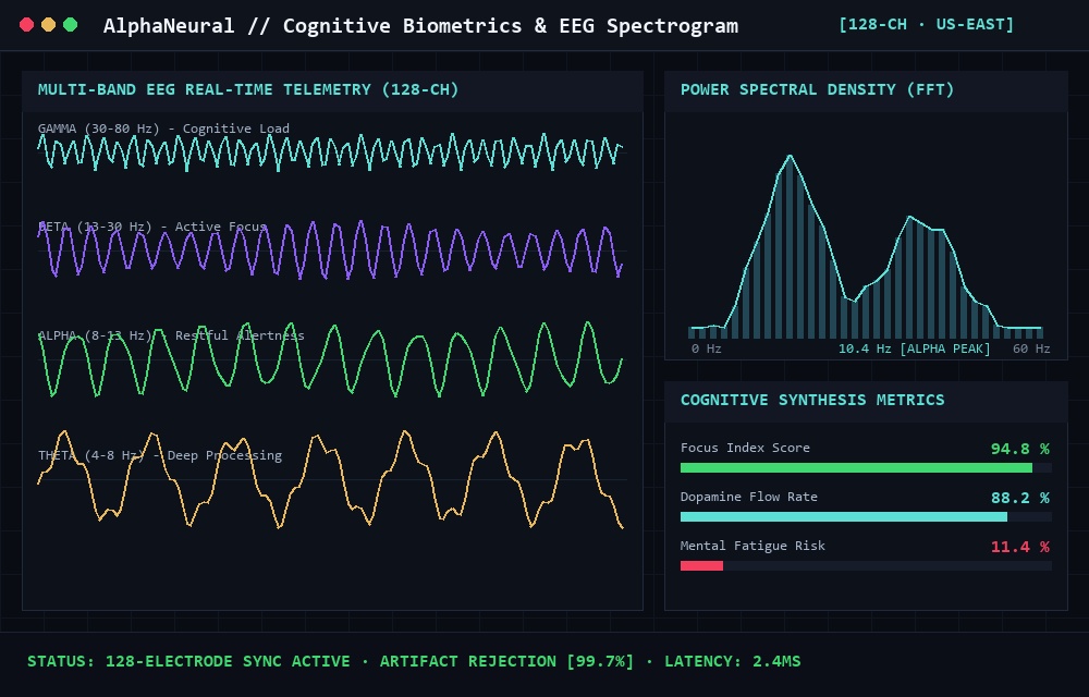 AlphaNeural Cognitive Biometrics and EEG Spectrogram Telemetry